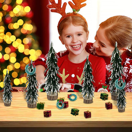 18 Pcs Mini Christmas Trees Decorations,Mini Christmas Wreaths,Christmas Shiny Mini Boxes Ornaments,DIY Crafts Mini Pine Tree for Christmas Party Home Table Top Decor Winter Ornaments (18)