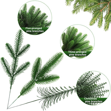60 Pcs Christmas Artificial Pine Branches with Red Berry Stems Fake Greenery Pine Picks Artificial Red Berry Stems Artificial Pine Needles Branches for DIY Christmas Garland Wreath Xmas Decoration