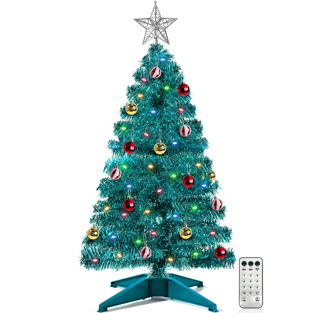 [ 12 Modes & Remote Control ] SURCVIO 3 Ft Christmas Tree with Timer 50 Four Color LED Lights DIY 15 Ball Ornaments Star Artificial Pencil Full Xmas Tree Indoor Outdoor Home Holiday Decorations (Blue)