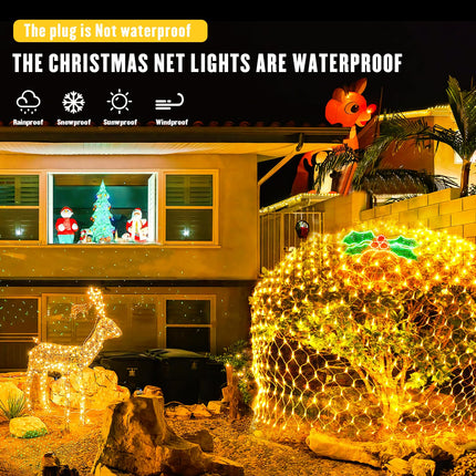 JMEXSUSS 360 LED Net Lights Outdoor Mesh Lights, 12 ft x 5 ft Christmas Net Lights Outdoor Connectable Plug in, Warm White Net Lights for Bushes Christmas Tree Decoration（Transparent Wire）