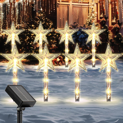Christmas Decorations Outdoor: 8 Pack Solar Christmas Stake Lights with 8 Modes, Star Christmas Yard Decorations Outdoor Waterproof, Christmas Solar Lights for Outside, Pathway, Garden, Holiday Decor