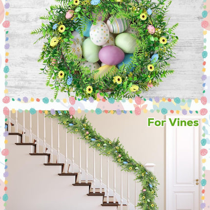 Christmas Decorations Garland, 180CM Easter Eggs Wreath, Artificial Spring Vine Garlands for Front Door Home Kitchen Fireplace Indoor Outdoor Holiday Party DIY Easter Decor