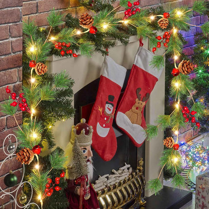 Christmas Garland with Lights, 6.6ft 20 LED Battery Operated Pine Garland with Timer, Lighted Christmas Garland for Mantle Fireplace Stairs Window Table Tree Christmas Kitchen Decor