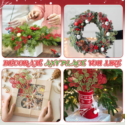 Zeyune 80 Pcs Christmas Candy Shape Curly Sticks Glitter Stem Ornaments Decorative Christmas Tree Picks Artificial Christmas Glittery Twigs for Wedding Holiday Party Home Decorations (Red Green)