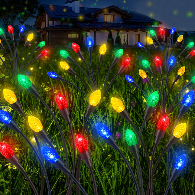 4 Pcs Solar Outdoor Lights for Garden Yard Pathway Patio Lawn Christmas Swaying Lights Outdoor Decoration Waterproof 48 LED Stake Fairy Lights for Outside Holiday Decor(Multicolor)