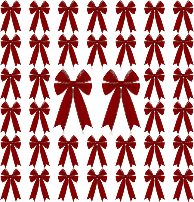 24 Pcs Velvet Christmas Wreath Bow 5 x 7.9 Inch Rustic Velvet Christmas Bows Vintage Christmas Tree Ornaments Bows for Xmas Holiday Garland Home Decor Wedding Outdoor Indoor Decoration (Red)