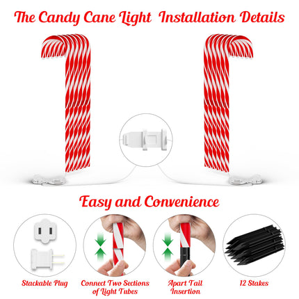 COOLWUFAN 33" Candy Cane Lights Christmas Decorations, Xmas Pathway Markers Stake Lights for Patio Outdoor Yard Decor, 12 Pack