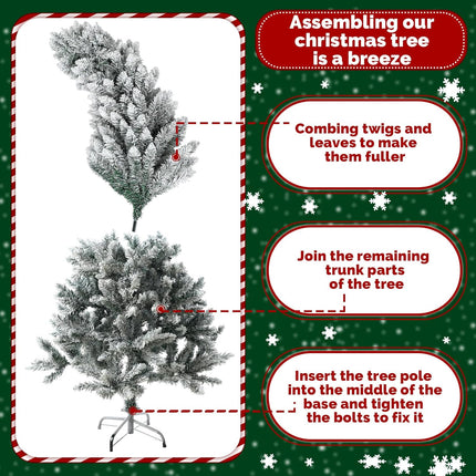 Whimsical Christmas Tree 5 FT Artificial Bendable Christmas Trees White Snow Flocked Holiday Xmas Tree Curved Shape Plastic Trees with Metal Foldable Stand Christmas Decoration Indoor Room