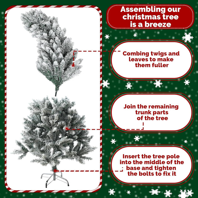Whimsical Christmas Tree 5 FT Artificial Bendable Christmas Trees White Snow Flocked Holiday Xmas Tree Curved Shape Plastic Trees with Metal Foldable Stand Christmas Decoration Indoor Room