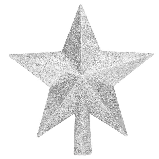Glitter Christmas Star Tree Topper for Holiday Decorations, Christmas Tree Decoration for Holiday Ornament and Home Decor, Shatterproof Tree Toppers for Party Indoor ＆ Outdoor-Siver 8 inch