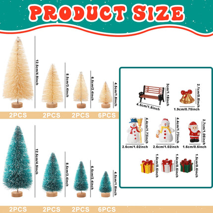 36 Pcs Christmas Miniature Village Accessories Set Mini Christmas Trees Bottle Brush Trees Decoration with Miniature Snowmen Santa Claus Garden Bench Street Lamps DIY Craft Ornaments for Kids Adults