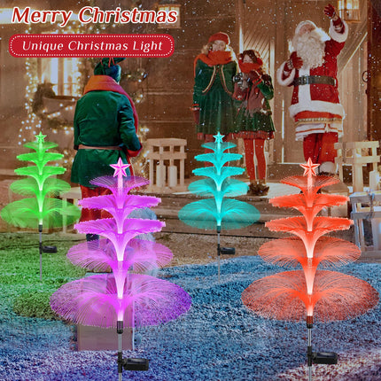 Solar Garden Lights Christmas Decorations Outdoor Waterproof,4 Packs Christmas Trees Lights Fairy Garden Decor,Xmas s for Women mom,Solar Jellyfish Lights with Star 5 Layer for Yard Outside