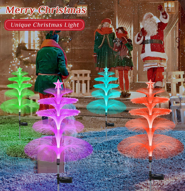 Solar Garden Lights Christmas Decorations Outdoor Waterproof,4 Packs Christmas Trees Lights Fairy Garden Decor,Xmas s for Women mom,Solar Jellyfish Lights with Star 5 Layer for Yard Outside