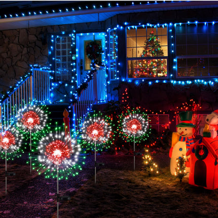 6 Pcs Christmas Solar Firework Lights Solar Lights Outdoor Garden 120 LED 8 Modes Waterproof LED Sparkler Lights Outdoor for Patio Yard Pathway Walkway(Red, White, Green)