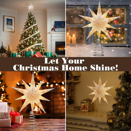 Lewondr Christmas Tree Topper Star, 13inch Xmas Tree Topper with LED Light Beads, Remote & USB Operated 10-Point Star Treetop for Home Christmas Tree Decoration, 6H Timer & 8 Lighting Modes, Silver