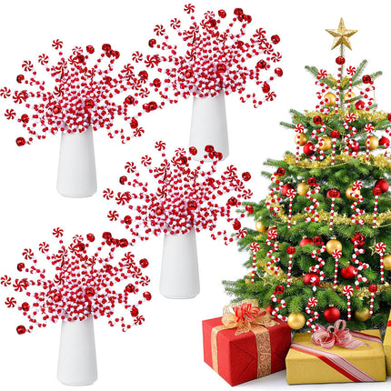 Liliful 40 Pcs Candy Cane Christmas Decoration Red Green Christmas Hanging Ornaments Including Plastic Twisted Lollipop Strips and Bells Strips for Xmas Holiday Table Centerpiece(Red, White)