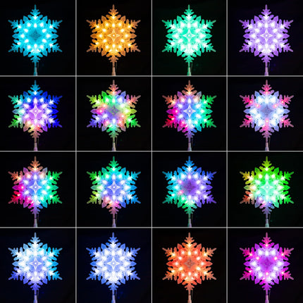 10” Smart Christmas Snowflake Tree Topper, 20 RGB LED Lights, 16 Mil. Colors Changing, Music Sync, Timer, Xmas Treetop Decorations