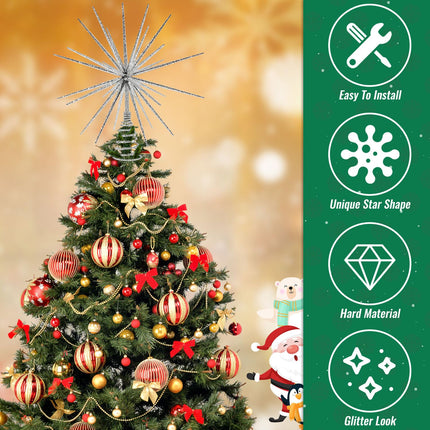 13.7 Inch Silver Christmas Tree Topper - 3D Burst Silver Tree Topper, Exploding Star Christmas Tree Decorations