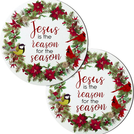2 Pcs Christmas Car Magnets Decoration Jesus The Reason for The Season Wreath Reusable Car Magnetic Stickers Fun Garage Magnets for Door Refrigerator Fridge Mailbox Holiday Decor, 5.5 x 5.5 Inch