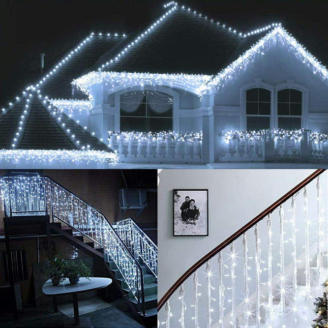 ZIMINGU Icicle Dripping Lights, 13FT 144 LEDs 8 Modes Christmas Connectable Twinkle Window Curtain Fairy Waterfall Diwali Ceiling String Lights for Outdoor Indoor Decorations (Cool White, 4X0.6M)