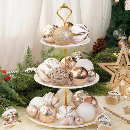 Christmas Tree Decorations - 128 Pcs Christmas Tree Ball Ornaments Set, Shatterproof Plastic Champagne Christmas Ball Ornaments for Christmas Tree Decor Holiday Wedding Party Decorations