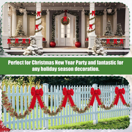 Jutom 30 ft Christmas Tinsel Garland with 12 Pcs 12 Inch Christmas Velvet Bows Hanging Garland for Home and Party Decoration for Christmas Trees, Walls, Hedges, Stair Handrail, Doorways, Windows