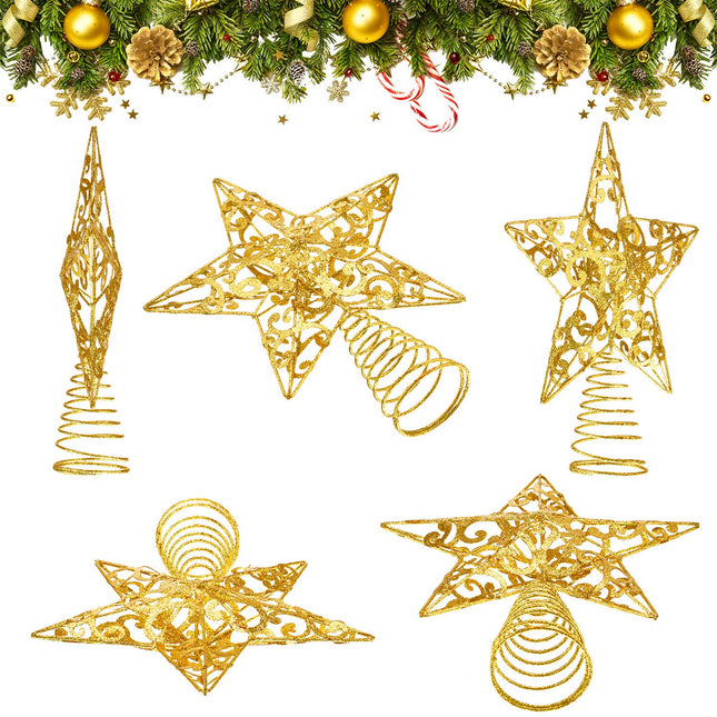 Blulu Glittered Christmas Tree Topper 10 Inch Metal Star Treetop Xmas Hollow-Out Star Topper for Christmas Tree Decoration (Gold)