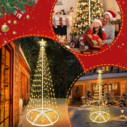 Forlivese LED Christmas Cone Tree Light Outdoor, 6ft 250 LEDs Solar Christmas Tree Light Show, Christmas Lights Indoor with 8 Flash Modes for Porch Yard Patio Xmas Holiday Decor