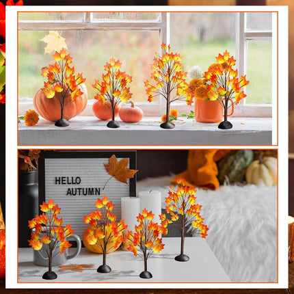 Uiifan 8 Pcs Thanksgiving Fall Village Trees Faux Artificial Maple Tree Tabletop Artificial Trees Plastic Fall Decorations for Home Indoor Thanksgiving Accessories Fall Party Decoration