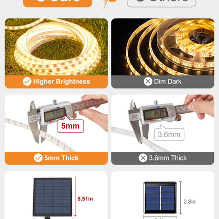 32.8FT 600LED Solar LED Strip Lights Outdoor, Outdoor String Lights Waterproof, 8 Modes Solar Rope Lights with Remote for Step, Stair, Deck, Fence, Patio,Yard Decor(Warm White)