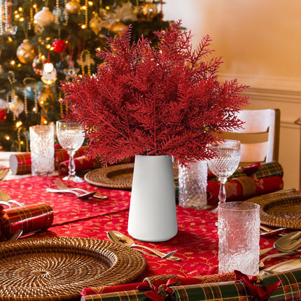 Hotop 100 Pcs Christmas Glitter Pine Needles 10.6 Inches Pine Stems Picks DIY Christmas Garland Wreath Decor Artificial Pine Branches for Xmas Winter Home Centerpieces Party Decoration (Red)