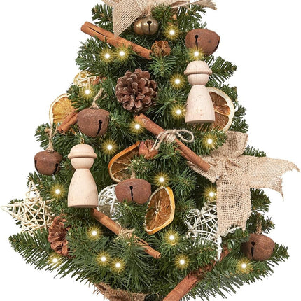 WBHome 1.8 Feet Pre-lit Decorated Tabletop Christmas Tree, Boho-Minimalist Christmas Themed Decorations with Pine Cones, Pre-Lit Mini Christmas Tree, 35 Bulbs