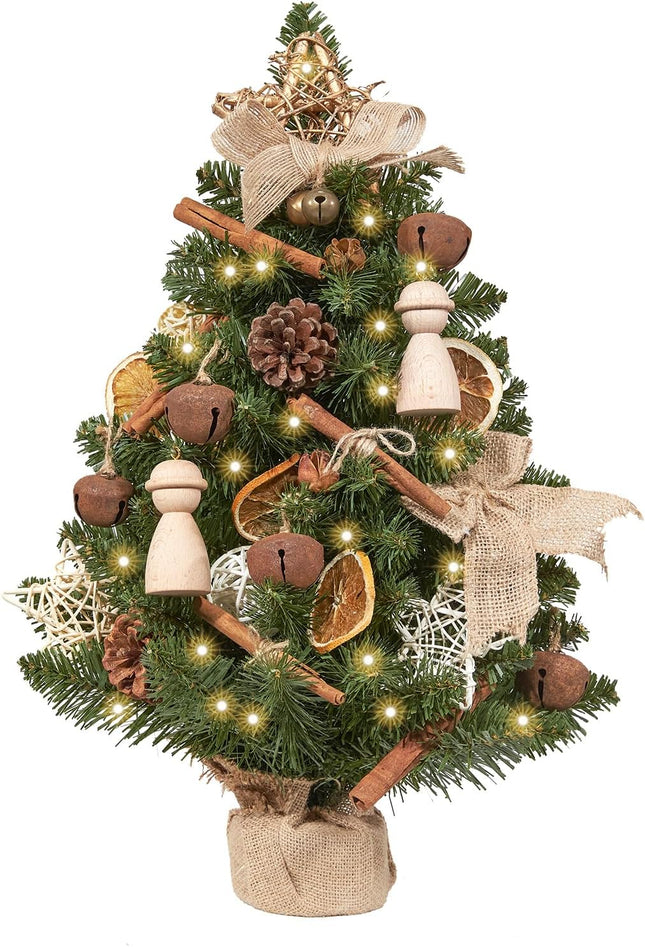 WBHome 1.8 Feet Pre-lit Decorated Tabletop Christmas Tree, Boho-Minimalist Christmas Themed Decorations with Pine Cones, Pre-Lit Mini Christmas Tree, 35 Bulbs