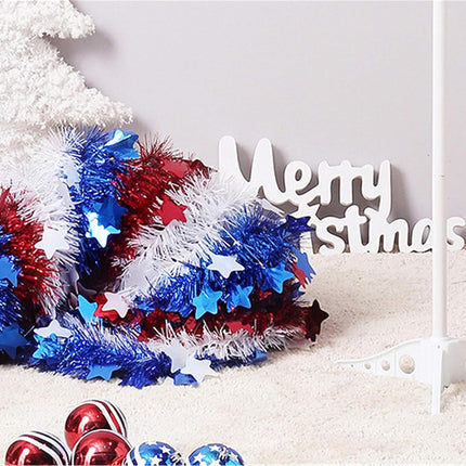 4th of July Decor, Patriotic Pop up Pencil Christmas Tree,4.9 Ft Christmas Tinsel Tree,Sequin Star Ornaments Garland Collapsible Tree for Independence Day Memorial Home Decor
