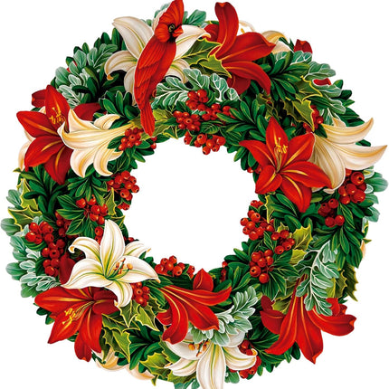 FreshCut Paper Pop Up Wreath, 15 inch Floral Paper Wreath, Reuseable Faux Flower Party Decoration & Indoor Wreath & Home Décor, 3D Popup Wreath with Blank Card, Winter Joy Wreath