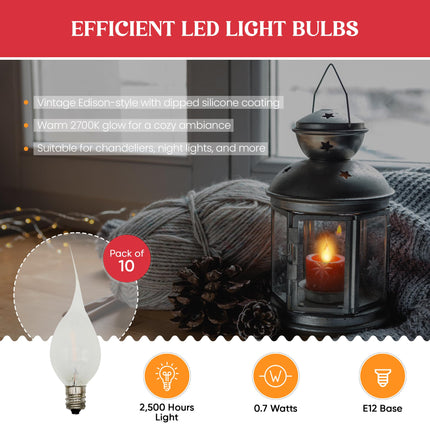 Creative Hobbies Silicone LED Night Light Bulbs, C7 Replacement Light Bulbs – 0.7W Equivalent to 4W 5W 6W 7W Incandescent, White Warm 2700K, Christmas String Lights, Electric Window Candles 10 Pack