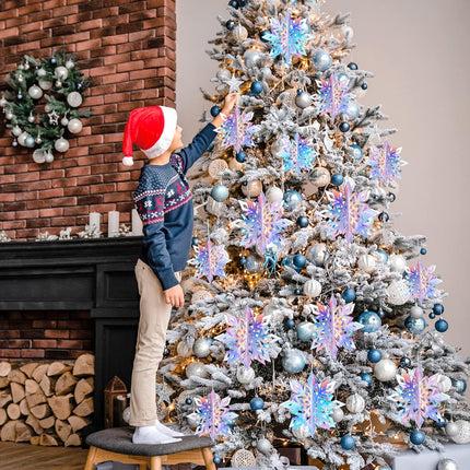 18Pcs Christmas Hanging Snowflake Decorations, 3D Glittery Large Iridescent Paper Snowflakes Garland for Christmas Winter Wonderland Frozen Holiday Year Home Tree Birthday Party Decorations
