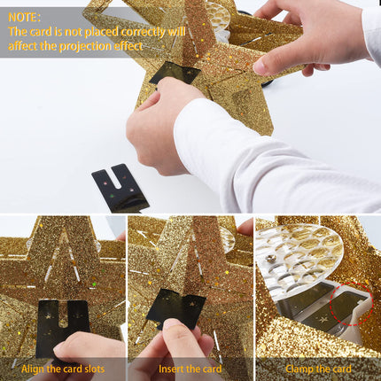 Sparkling Gold Christmas Tree Topper Lighted, 3D Hollow Xmas Tree Decorations, Christmas Tree Star Topper with 2 Projection Modes, Suitable for Party Festivals