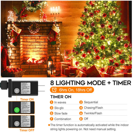 66ft 200 LED Christmas String Lights, End-to-End Plug 8 Modes Christmas Lights with Timer, Outdoor Indoor Fairy Lights Christmas Tree, Patio, Garden, Party, Wedding, Holiday (Warm White)