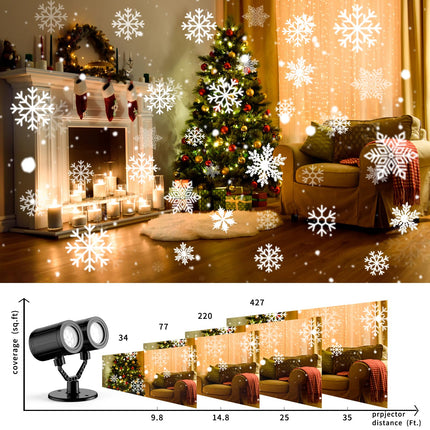 Christmas Snowflake Projector Light d Dual-Head Snowflake Projector Lights Waterproof LED Snowfall Projector Lights for Holiday Snowflake Lights for Wall Window Decoration