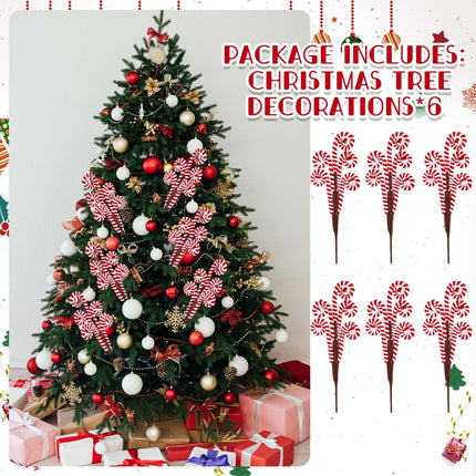 6 Pcs Christmas Tree Decorations Picks 12 Inch Candy Cane Christmas Decorations Large Red White Candy Curly Lollipop Peppermint Candy Ornaments for Xmas Tree Topper Home Office Vase Holiday Party