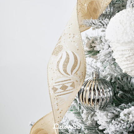 Ivory and Champagne Gold Christmas Tree Topper Bows 13 x 53 Inch Large Christmas Bows with Streamer and Bauble Patterns Decorative Bows for Xmas Tree Wreaths Door Staircase Home Decor