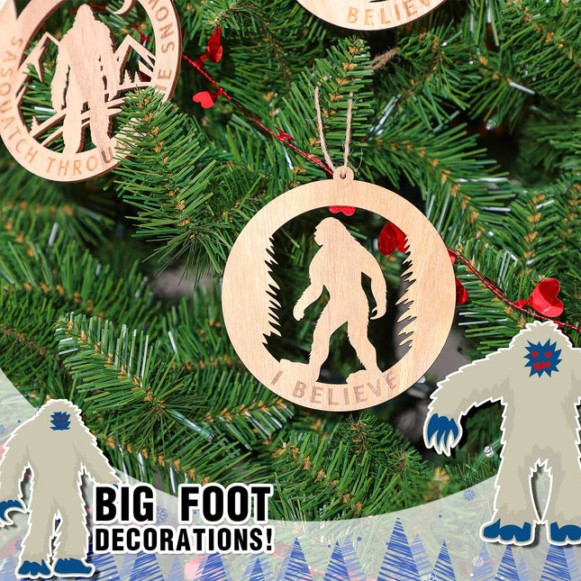 8 Pcs Bigfoot Christmas Ornament Bigfoot Sasquatch Christmas Tree Ornament Bigfoot s Wooden Sasquatch Sign Hanging Christmas Tree Decor Funny Christmas Tree Decoration for Home