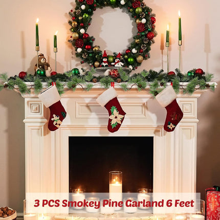 3 Pcs 6 ft Christmas Pine Garland with Pine Cones Green Christmas Decor Artificial Christmas Garland Modern Holiday Garland Winter Mantle Decor Garland Greenery Pine Tree Decor for Table Fireplace