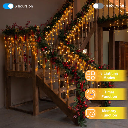 66 FT LED Christmas Lights with 140 Drops, 490 LED Indoor Outdoor Christmas Decorations, 8 Lighting Mode Waterproof Fairy Lights with Timer for Xmas Holiday Wedding Yard Party Warm White