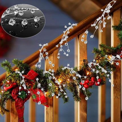 15 FT Ice Wire Clear Garland,Christmas DiamondTree Decor,Plastic Clear Acrylic Crystal Diamond Jewel Bead Garland Ornaments for DIY Wreath Crafts,Christmas Decorations,Wedding