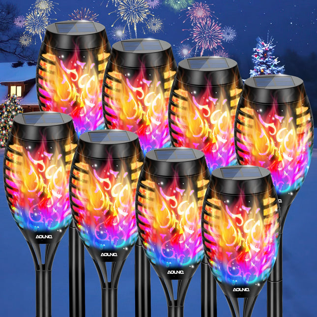 8Pack Outdoor Christams Decorations, Multicolor Solar Christmas Lights Outdoor Waterproof, 12LED Solar Torch Lights Outdoor with Color Flickering Flame for Outside Christmas Yard Pathway Decor