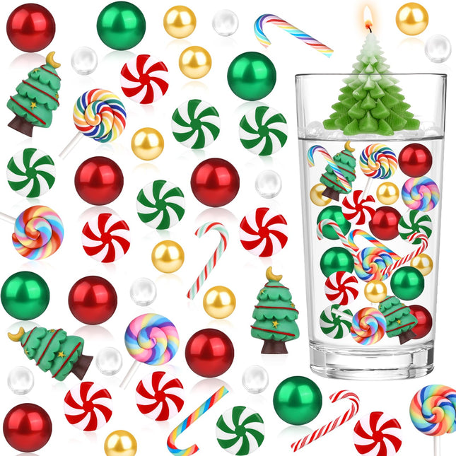 VIDELLY 6068PCS Christmas Floating Vase Filler Set, Clear Beads Pearls Candy Canes Christmas Tree Decorations for Vase Filler Table Centerpieces Decoration Home Decor