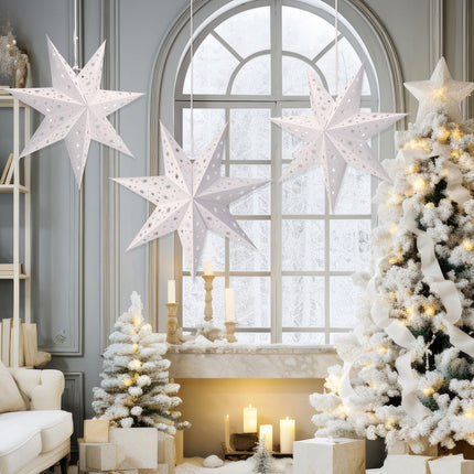 Christmas Star Paper Lantern Lampshade 19.7 Inch 7 Pointed Star Hanging Ornament Paper Lantern Shade for Weddings Holiday Birthday Home Decor (Not Included Light)