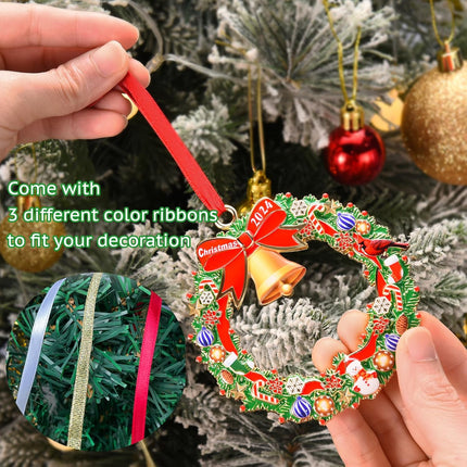 Venhoo Christmas Ornament Decoration for Christmas Tree Hanging Gold Metal Christmas Wreath Keepsake Annual Ornaments Holiday Decorative Xmas s for Family Friends